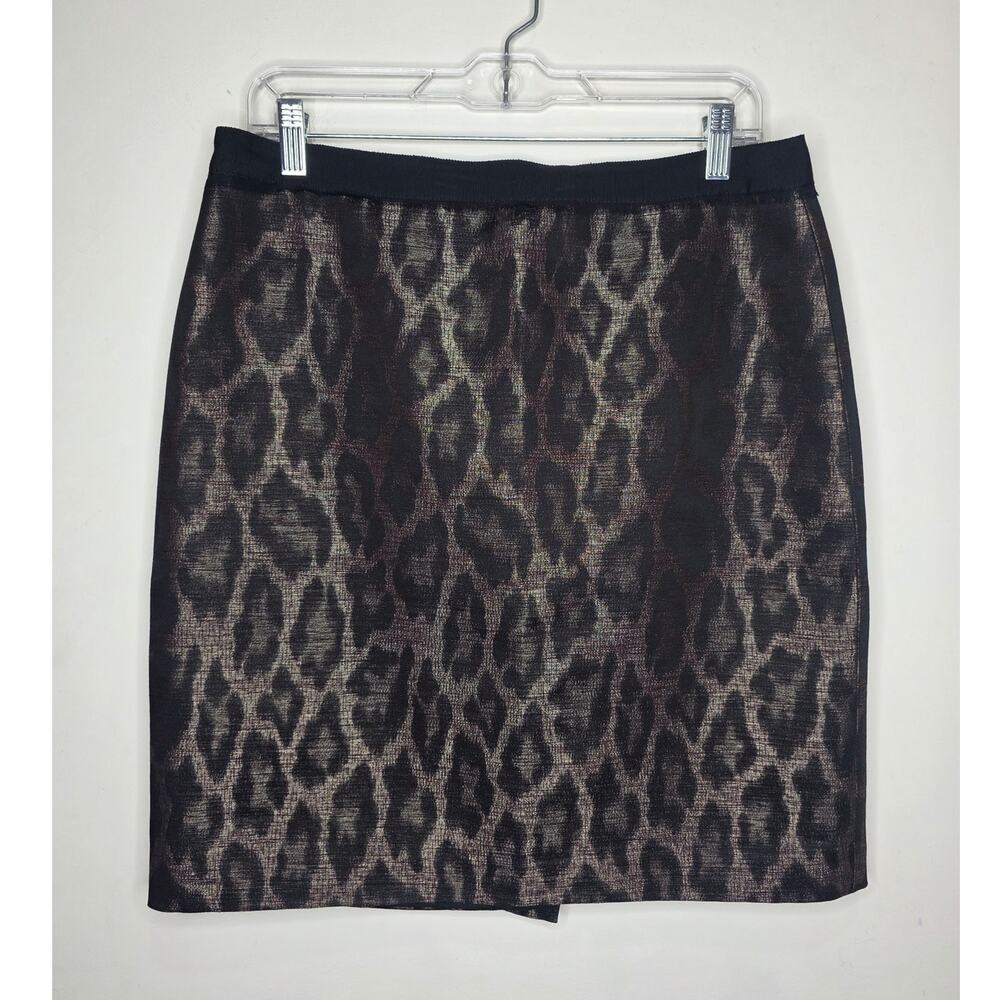 Ann Taylor black bronze leopard print career pencil skirt - 10 siren office